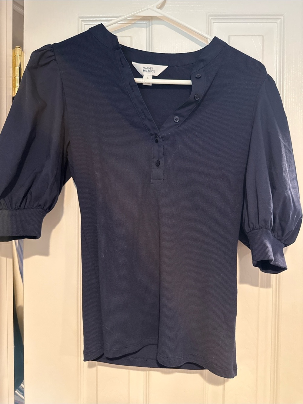 Madewell Navy Puff-Sleeve Henley Tee